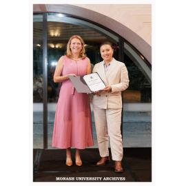 Vice-Chancellor Professor Sharon Pickering with Eliza Li, winner of the Faculty of Business and Economics Emerging Leader Alumni Award 2026