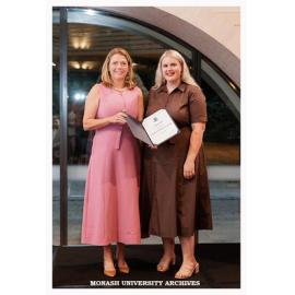 Vice-Chancellor Professor Sharon Pickering with Tayla Marshall, winner of the Faculty of Education Emerging Leader Alumni Award 2026