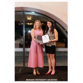 Vice-Chancellor Professor Sharon Pickering with Diana Sandulache, winner of the Faculty of Pharmacy and Pharmaceutical Sciences Emerging Leader Alumni Award 2026
