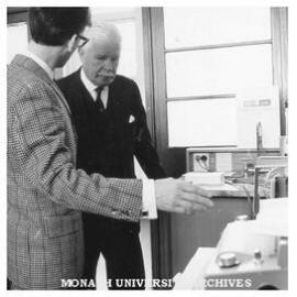 50th Anniversary celebrations, Caulfield Institute of Technology. Sir Rohan Delacombe with Ray Pugh, Head of Applied Physics