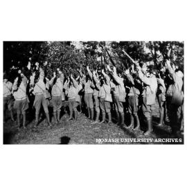 Cadets practicing firing at aircraft, Caulfield Technical School cadet camp