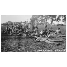 Cadets at rifle practice, Caulfield Technical School cadet camp