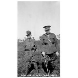 Caulfield Technical School cadet camp. Lieutenant H. Green and his Orderly Lance-Corporal K. Baudinette