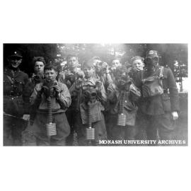Caulfield Technical School cadet camp. Cadets during a gas respirator exercise