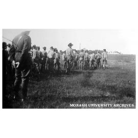Caulfield Technical School cadet camp. Cadets at a lecture on judging distance