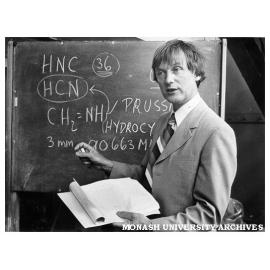 Professor Ron Brown demonstrating how his team successfully produced HNC in laboratory