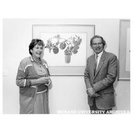 Artist Celia Rosser and Vice-Chancellor Professor Ray Martin at launch of exhibition of the Banksias series