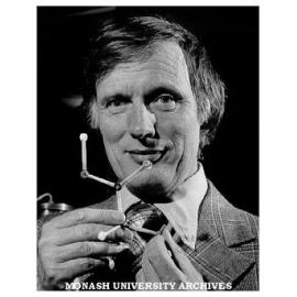 Professor Ron Brown with model of glycine molecule