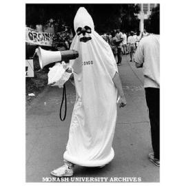 Student promoting AIDS awareness - AIDS Watch