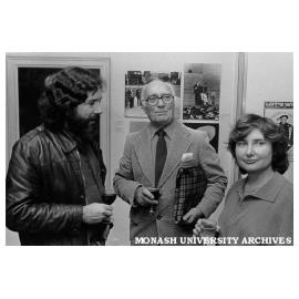 'Making Monash' opening in University Gallery. Mr Pete Steedman (left), Sir Louis Matheson, and Professor Margaret Plant