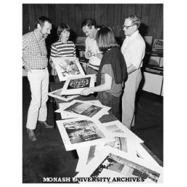 Selecting photographs for Silver Jubilee exhibition. From left: John Rickard, Jenepher Duncan, Bill Kent, Elaine Merkus, and David Cuthbert