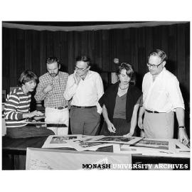 Selecting photographs for Silver Jubilee exhibition. From left: Jenepher Duncan, John Rickard, Bill Kent, Elaine Merkus and David Cuthbert