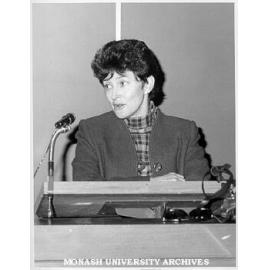 Senator Susan Ryan, Minister for Education and Youth Affairs, speaking at Staff Association forum