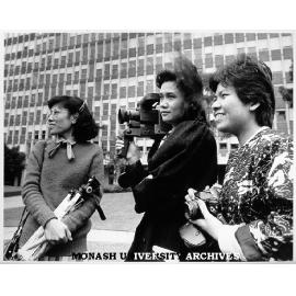 Visiting Thai news team (from left): Porn Senawong, President of Monash Thai Students Association, Laddawan Wongsriwong, Thai TV news personality, and Siriporn Srethapramote, editor of Thailand's Student Weekly
