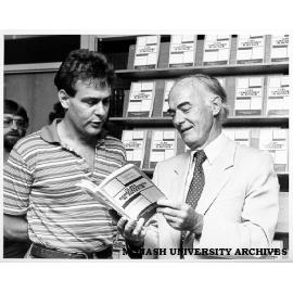 Chris Chamberlain (left) and David Scott launching 'Class Consciousness in Australia' in the Monash Bookshop