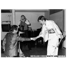 Anne Rudolph after performing music composed in honour of Mr Hiroyuki Iwaki conductor of Melbourne Symphony Orchestra