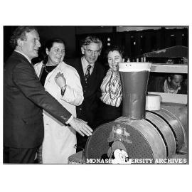 Guests at opening of 'The Signalman's Apprentice' at Alexander Theatre (from left): Professor Guy Manton and Mrs Manton, Dr Logan Francey, Director of Alexander Theatre and Mrs Francey