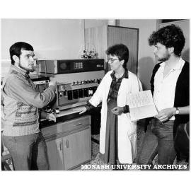 Dr Phillip Nagley (left), Dr Gabrielle McMullen and Mr David Gearing - team who created first complete working gene to be made artificially in Australia