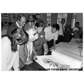Celia Rosser with Friends of Royal Botanical Gardens viewing prints and drawings at National Herbarium