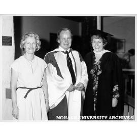 Celia Rosser (right) with Professor Bill Scott and Margaret Scott after award of honorary Master of Science