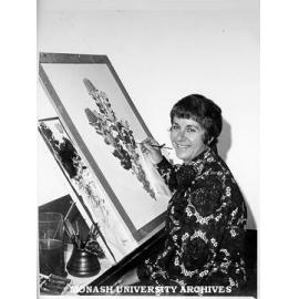 Celia Rosser at work on banksia watercolour
