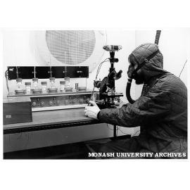 Research assistant Russell Mills testing 'flow improver'