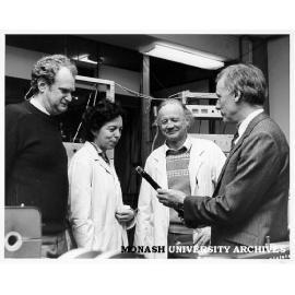 Tricarbon monoxide research team. Dr Peter Godfrey (left), Dr Patricia Elms, Dr Frank Eastwood, and Professor Ron Brown