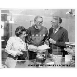 Alba Romano (left) Gavin Betts and Alan Henry at Classical Studies exhibition