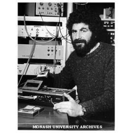 Dr David Boulton with tape and tape deck used for digital storage