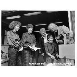 Education faculty members, (from left) unidentified woman, Eleanor McCoy, Ann Shorten, Anne Feehan and Dean Professor Peter Fensham