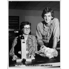 Dr Michael Etheridge and student Joyce Wilkie with rock samples