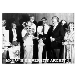 New Dean of Engineering, Professor Peter Darvall (centre left) celebrating with faculty members