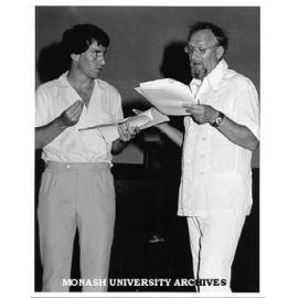 Richard Parnell (right) and Richard Oakes rehearsing for Shakespeare Society production