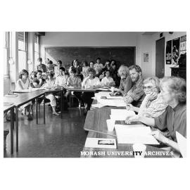 Writers-in-Residence workshop, conducted by tutor John Leonard and poet Mark O'Connor (3rd from right)