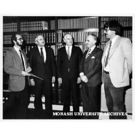 Delegation to China of experts on criminal law, from left: Mr Richard Fox, Judge Peter Rendit, Mr Justice McGarvie, Professor Louis Waller, and Mr Mark Weinberg