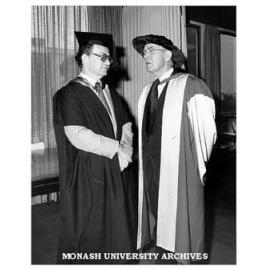 Dean of Law Professor Bob Baxt (left) with honorary graduate Emeritus Professor Geoffrey Sawer