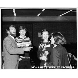 Dr Jim Peterson, Peter Box, Margaret Clark and Kay Langdon at first meeting of Geography alumni