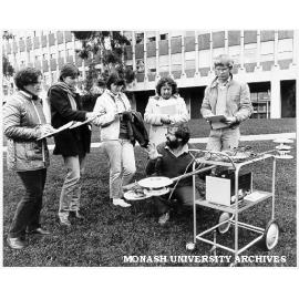 Dr Nigel Tapper (foreground) with students during temperature tests