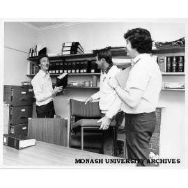 David Shorrock (right) coordinator of Monash-Oakleigh Legal Service with students Robert Maillardt (left) and Doug Pearse
