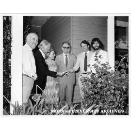 Attorney-General Jim Kennan at Springvale Legal Service, from left: Peter McCall, Mayor of Springvale; Professor Kevin Westfold; Mrs Sue Campbell; Professor Bob Baxt; Mr Jim Kennan; and coordinator Mr Simon Smith