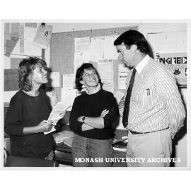 Students Athanasia Lagogiannis (left) and Sue Tait with Attorney-General Mr Jim Kennan at Springvale Legal Service