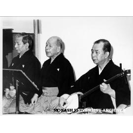 Japanese 'Living National Treasure' Mr Kiyomoto Shizudaya (centre) leading kabuki concert
