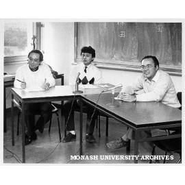 Discussion panel in department of Japanese, from left: Mr Akito Ozaki, senior tutor, Mr Shingo Kubata, and Mr Hiroshi Morita
