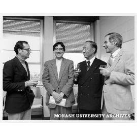 Professor Rokuro Hidaka (second left) with Professor Jiri Neustupny, Japanese Consul General Mr Kazuo Koneku, and Vice-Chancellor Professor Ray Martin