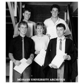 Prize winners in Materials Engineering, from left top row: Scott Story, Cameron Dellor; bottom, Phillip Crosbie, Samantha Read and Marcus Schmidt