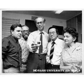 Professor Arthur Clark (centre) of Paediatrics with Drs John Murtagh (left), Bill Sewell, Moses Wong and Janette Pres