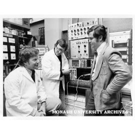 Dr John Maloney (left), Dr Adrian Walker, and Mr Malcolm Wilkinson discussing foetal cardiac output