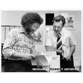 Drs Leo West (left) and Terry Hore discussing recently published study of mature age students