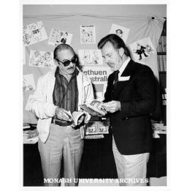 Co-author Terry Hore and cartoonist Bill Green with 'Back to School'