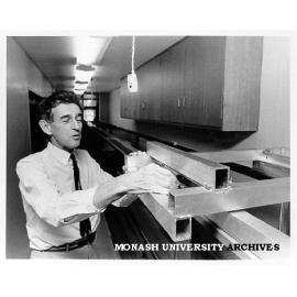 Professor Bruce Morton with flow tank being built in Geophysical Fluid Dynamics Laboratory